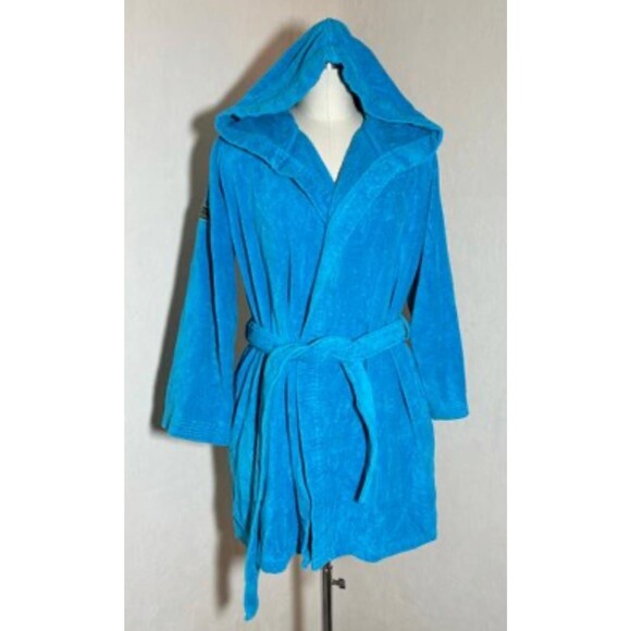 LACOSTE Blue Terry Cloth Hooded Bathrobe - Small/Medium - Picture 1 of 5